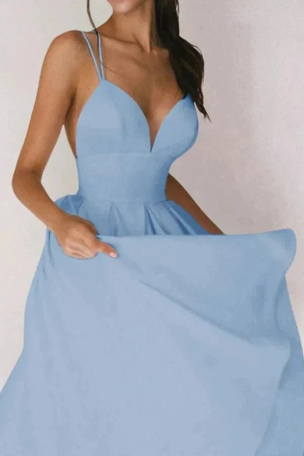 Women's Wedding Guest V Neck Midi Dress with A-Line Skirt