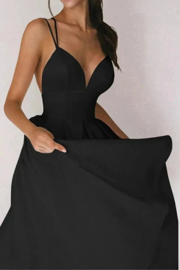 Women's Wedding Guest V Neck Midi Dress with A-Line Skirt