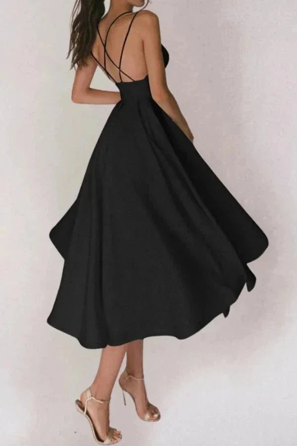 Women's Wedding Guest V Neck Midi Dress with A-Line Skirt