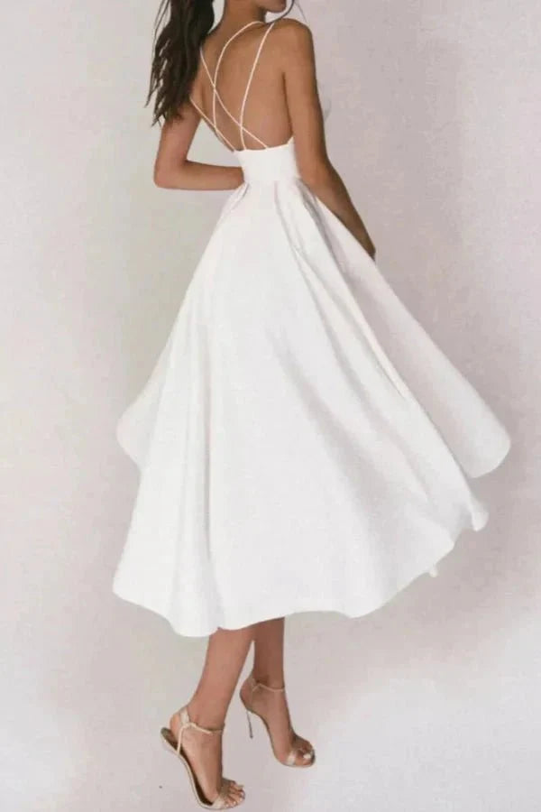 Women's Wedding Guest V Neck Midi Dress with A-Line Skirt