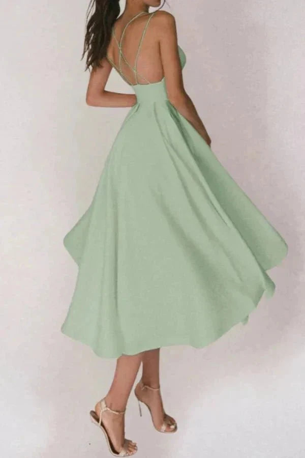 Women's Wedding Guest V Neck Midi Dress with A-Line Skirt