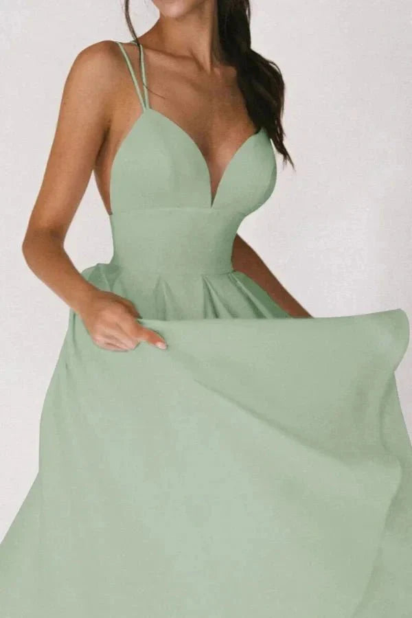 Women's Wedding Guest V Neck Midi Dress with A-Line Skirt