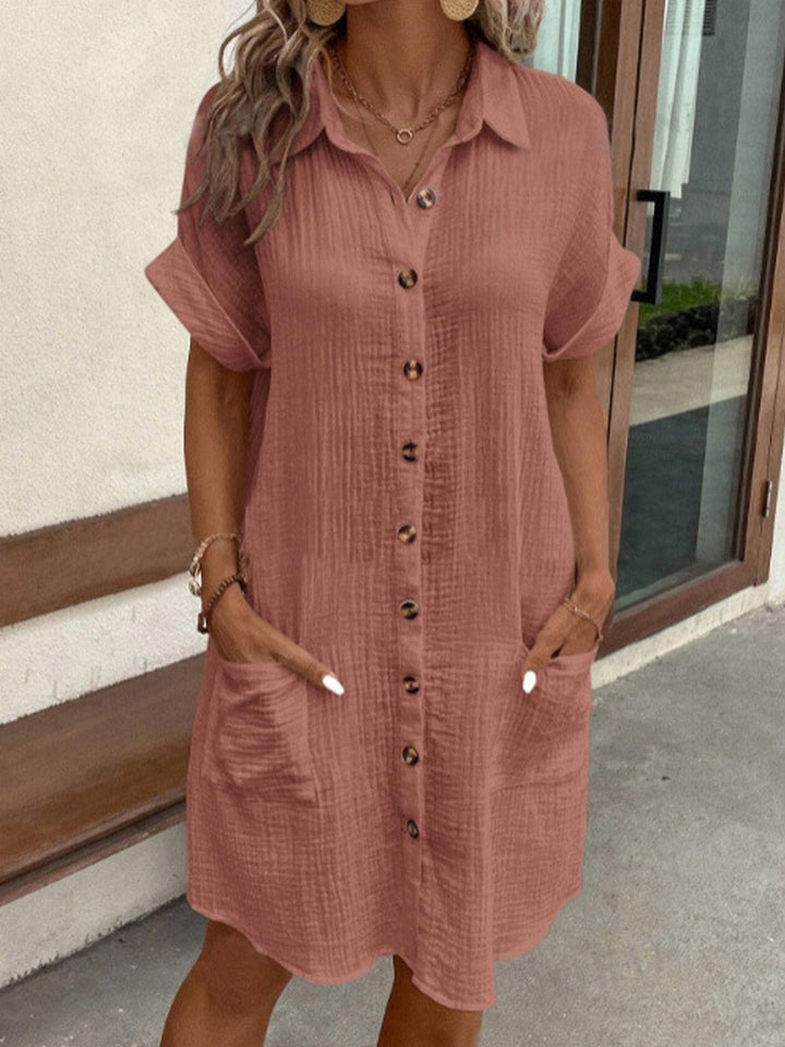 Women's Summer Shirt Dress with Button Front and Short Sleeves