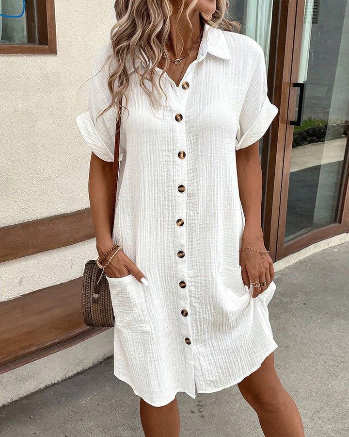 Women's Summer Shirt Dress with Button Front and Short Sleeves