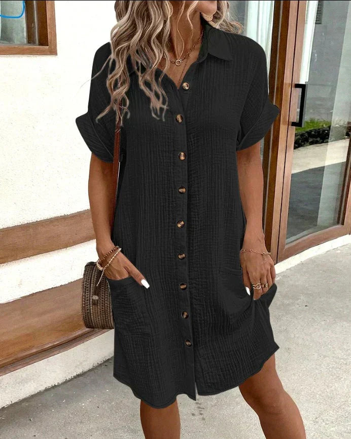 Women's Summer Shirt Dress with Button Front and Short Sleeves