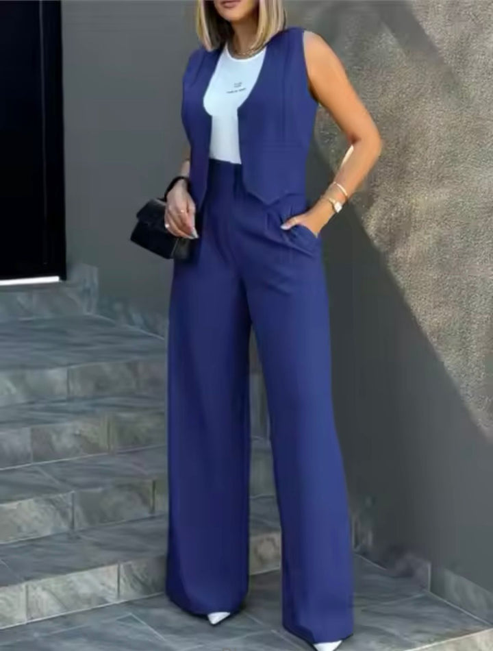 Women's Tailored Co-Ord Set with Sleeveless Waistcoat and Wide Leg Trousers