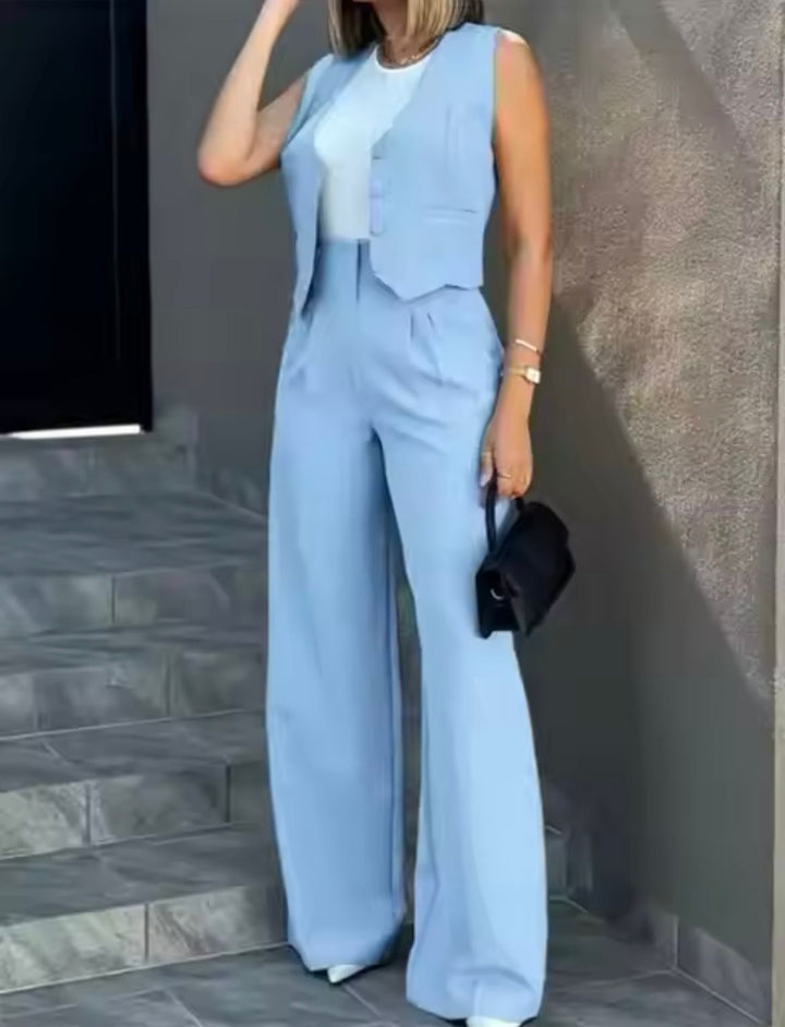 Women's Tailored Co-Ord Set with Sleeveless Waistcoat and Wide Leg Trousers