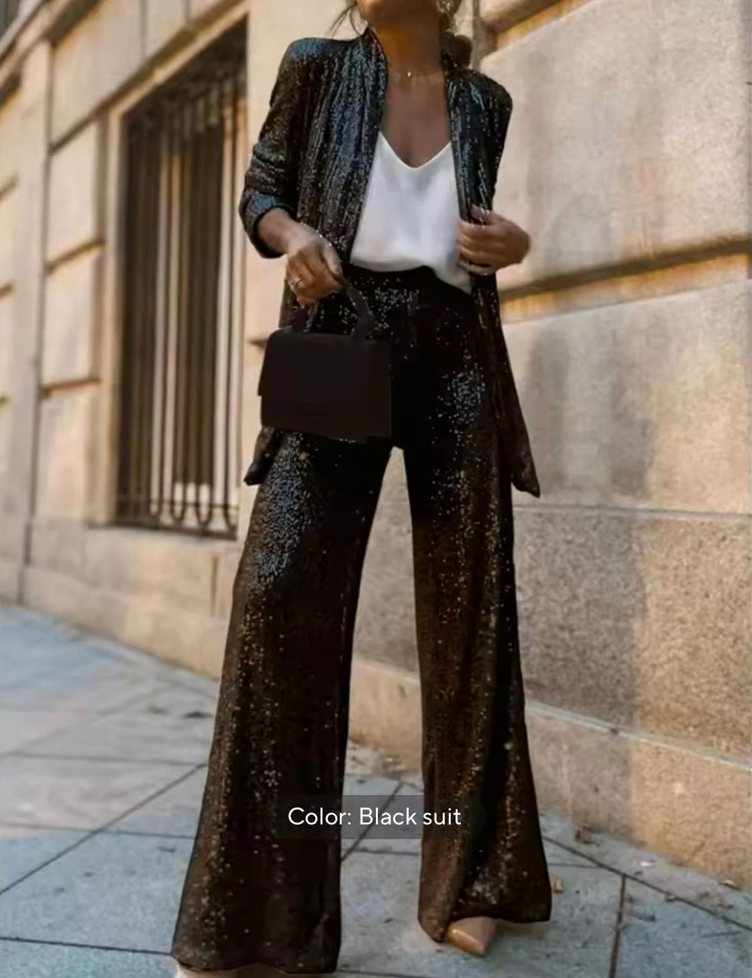 Women's Sequin Co-Ord Set with Tailored Blazer and Wide Leg Trousers