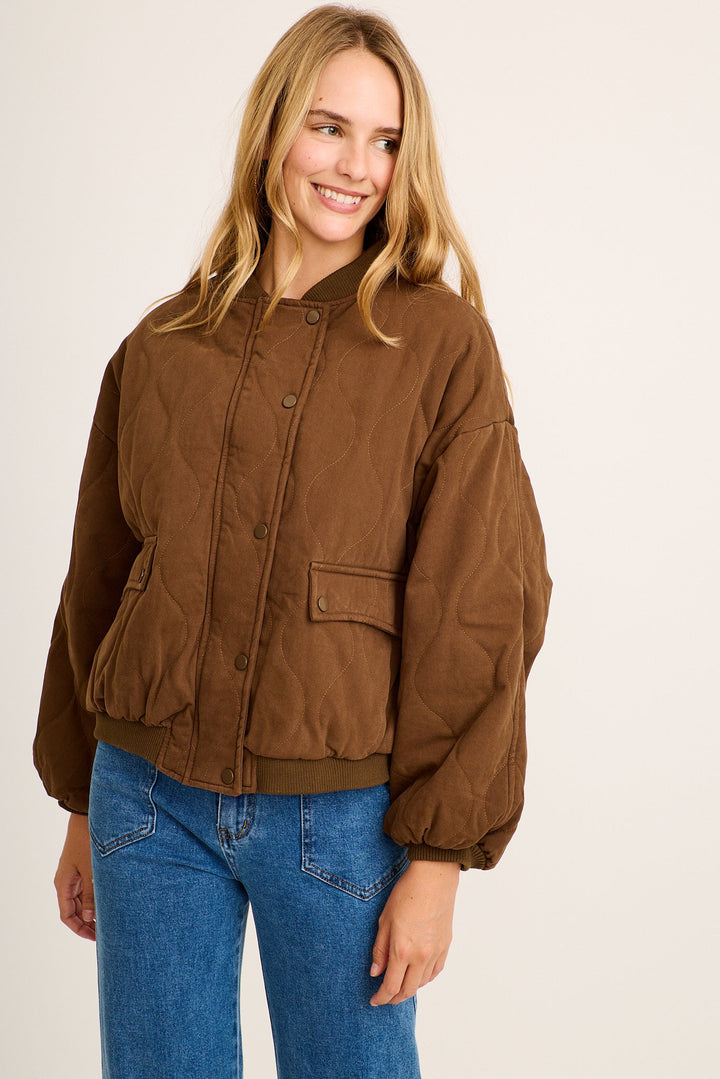 Women's Quilted Jacket with High Neck and Relaxed Fit