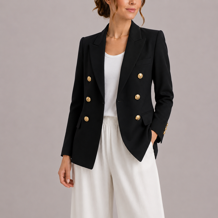 Women's Double Breasted Blazer with Gold Button Detail