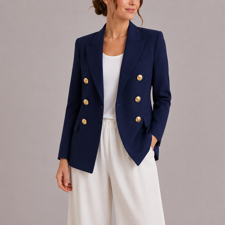 Women's Double Breasted Blazer with Gold Button Detail