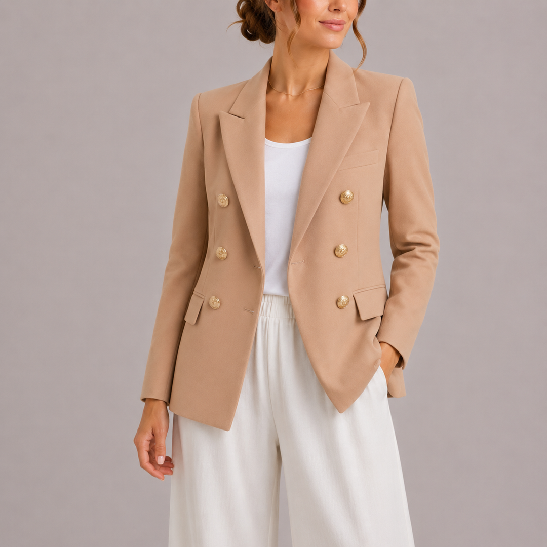 Women's Double Breasted Blazer with Gold Button Detail