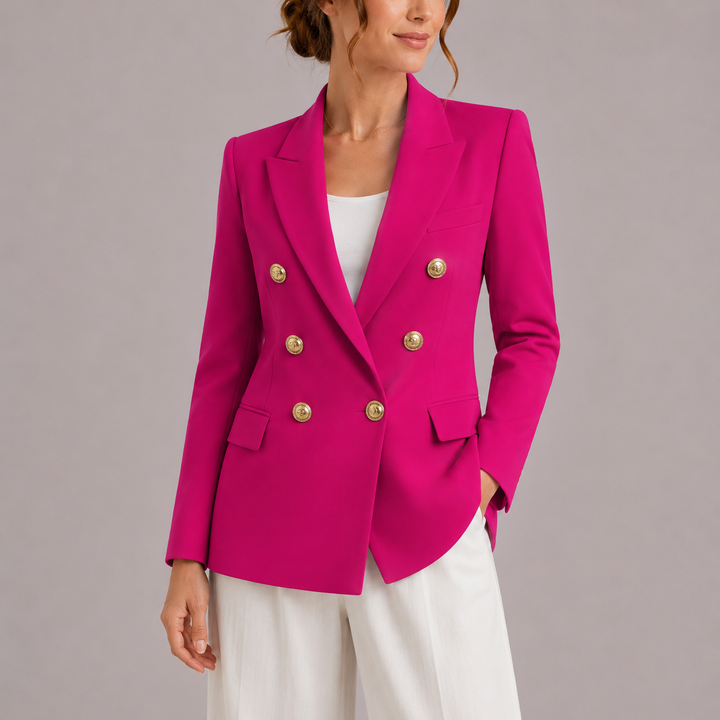 Women's Double Breasted Blazer with Gold Button Detail