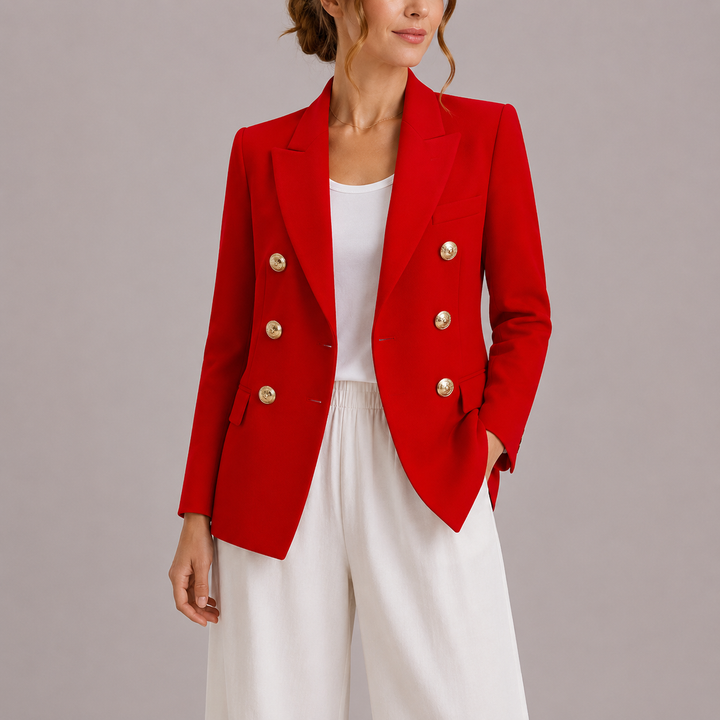 Women's Double Breasted Blazer with Gold Button Detail