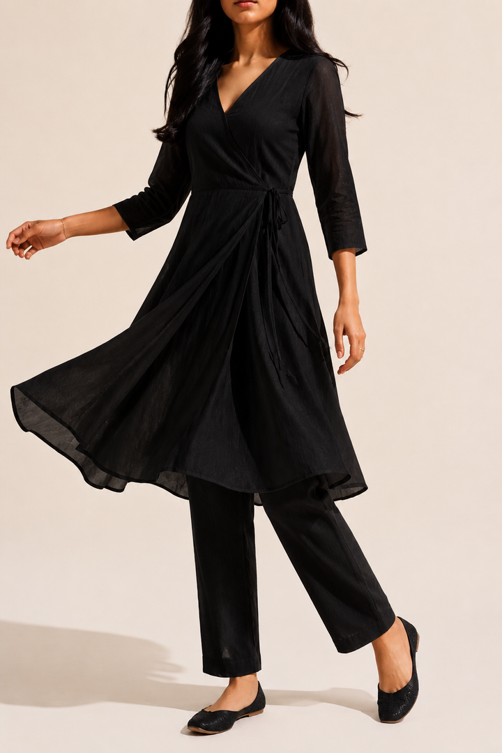 Women's Occasion Wrap Midi Dress with Tie Waist