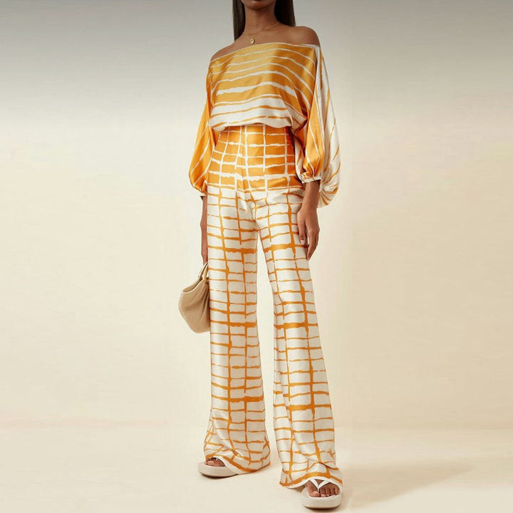 Women's Printed Co-Ord Set with Relaxed Top and Wide Leg Trousers