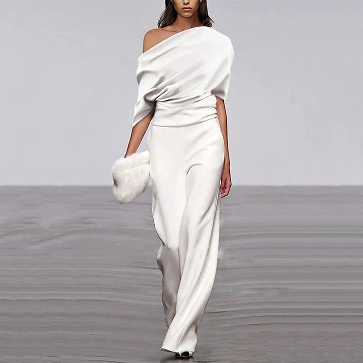 Women's One Shoulder Jumpsuit with Wide Leg Design