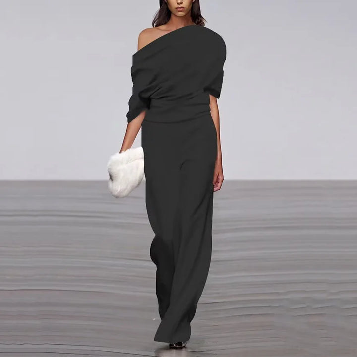 Women's One Shoulder Jumpsuit with Wide Leg Design