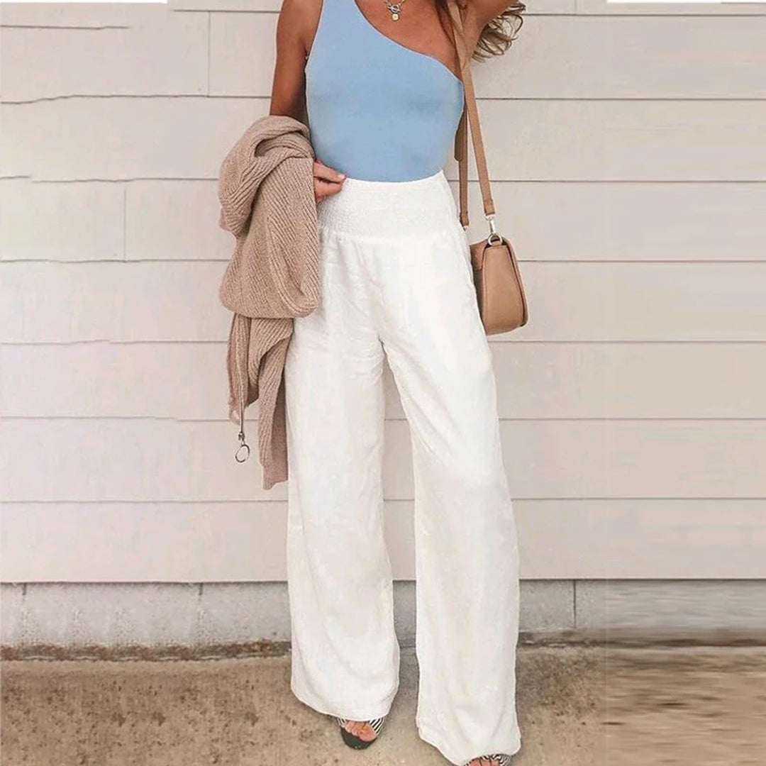 Women's Palazzo Trousers with High Waist and Wide Leg