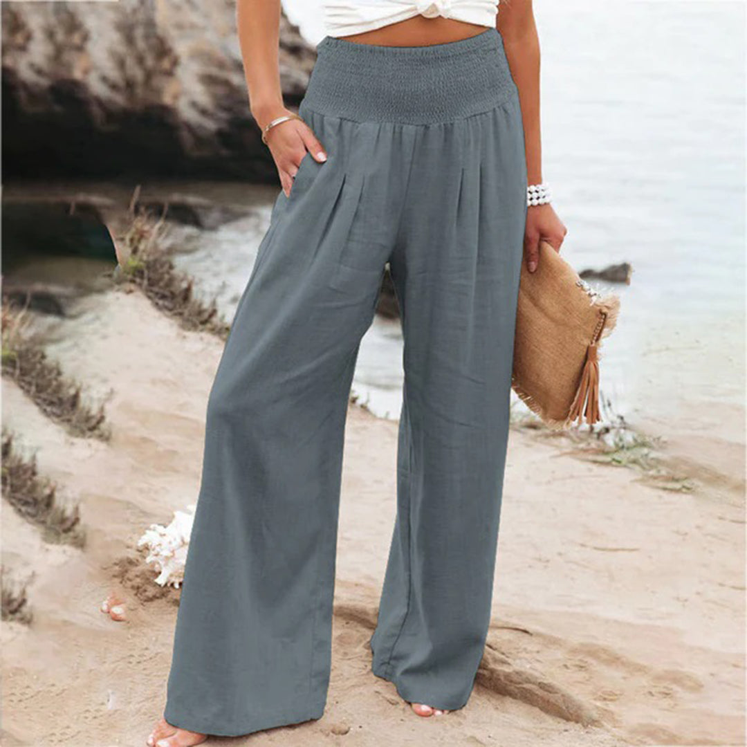 Women's Palazzo Trousers with High Waist and Wide Leg