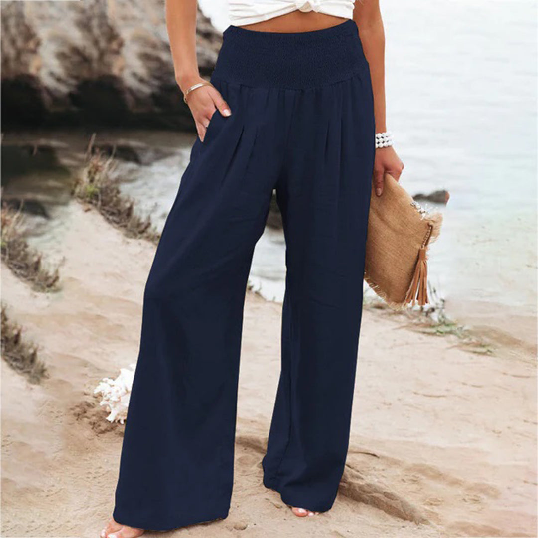 Women's Palazzo Trousers with High Waist and Wide Leg