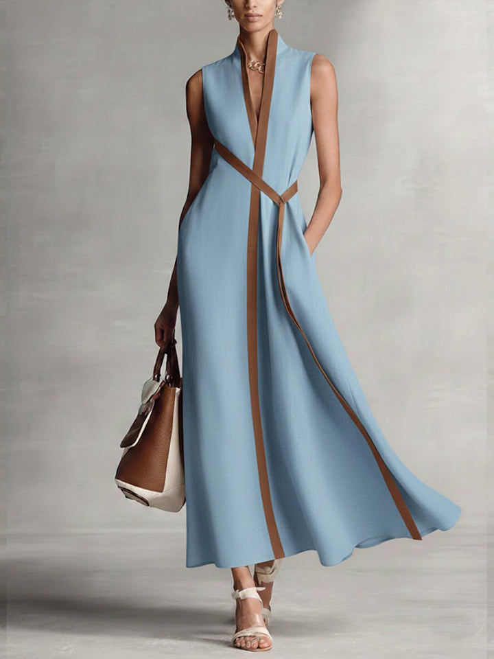 Women's Occasion Midi Dress with Contrast Trim and V Neck