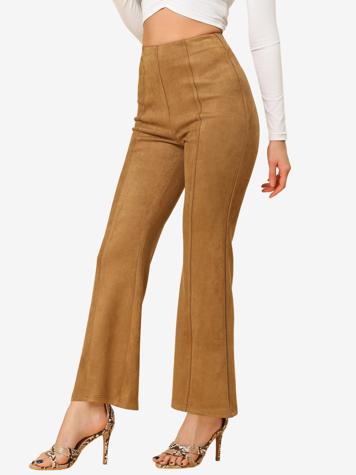 Women's High Waist Trousers with Flared Leg and Side Split