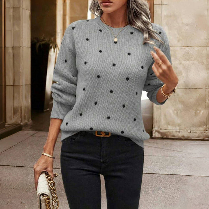 Women's Knitted Jumper with Polka Dot Detail and Round Neck