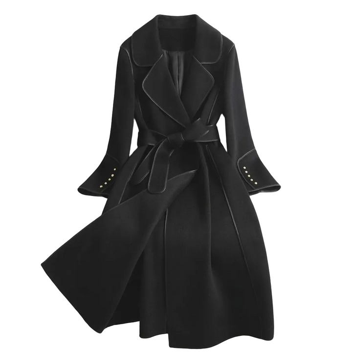 Women's Trench Coat with Tie Waist and Flared Hem