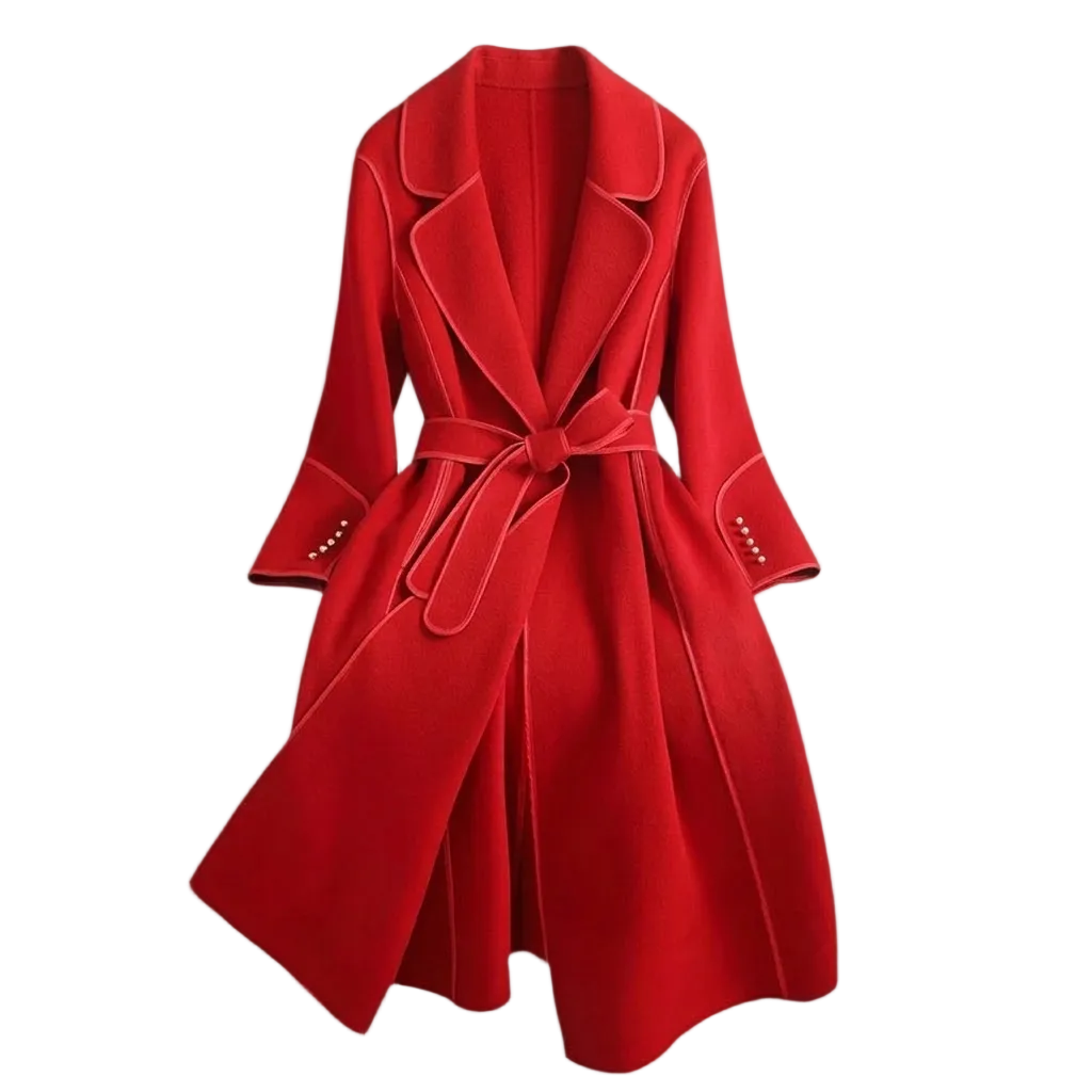 Women's Trench Coat with Tie Waist and Flared Hem