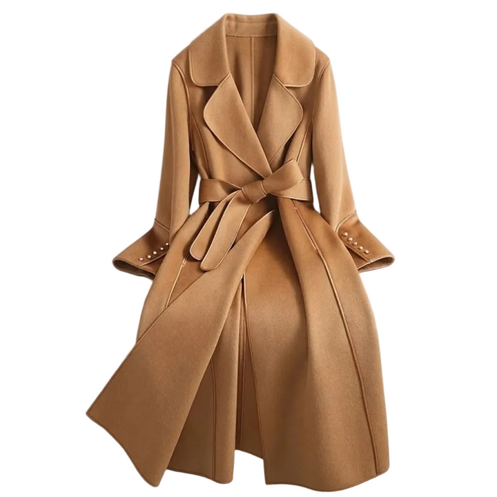 Women's Trench Coat with Tie Waist and Flared Hem