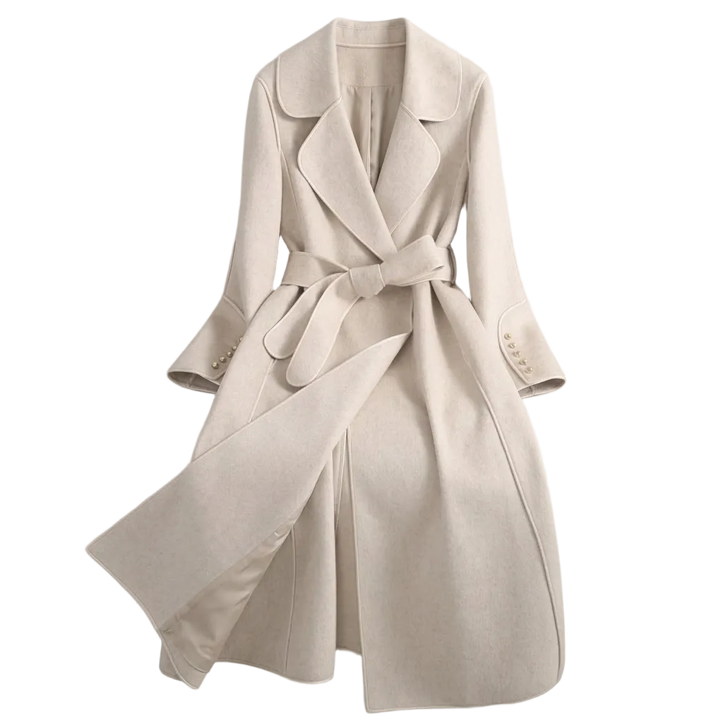 Women's Trench Coat with Tie Waist and Flared Hem