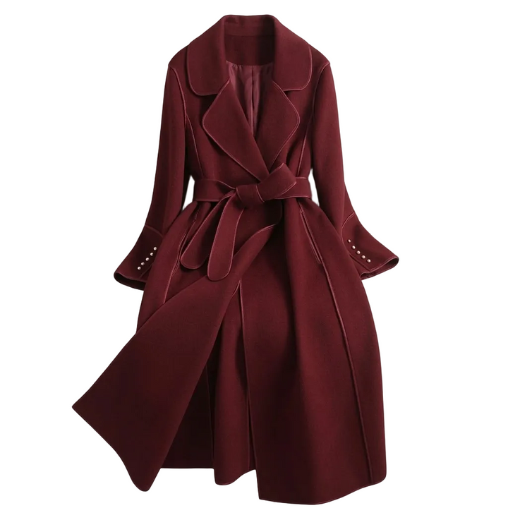 Women's Trench Coat with Tie Waist and Flared Hem