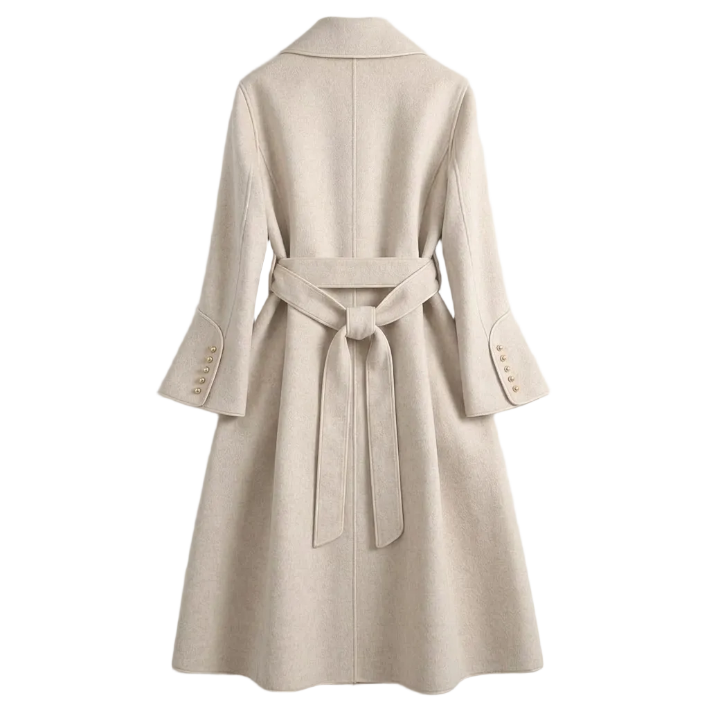 Women's Trench Coat with Tie Waist and Flared Hem