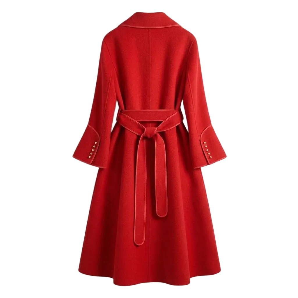 Women's Trench Coat with Tie Waist and Flared Hem