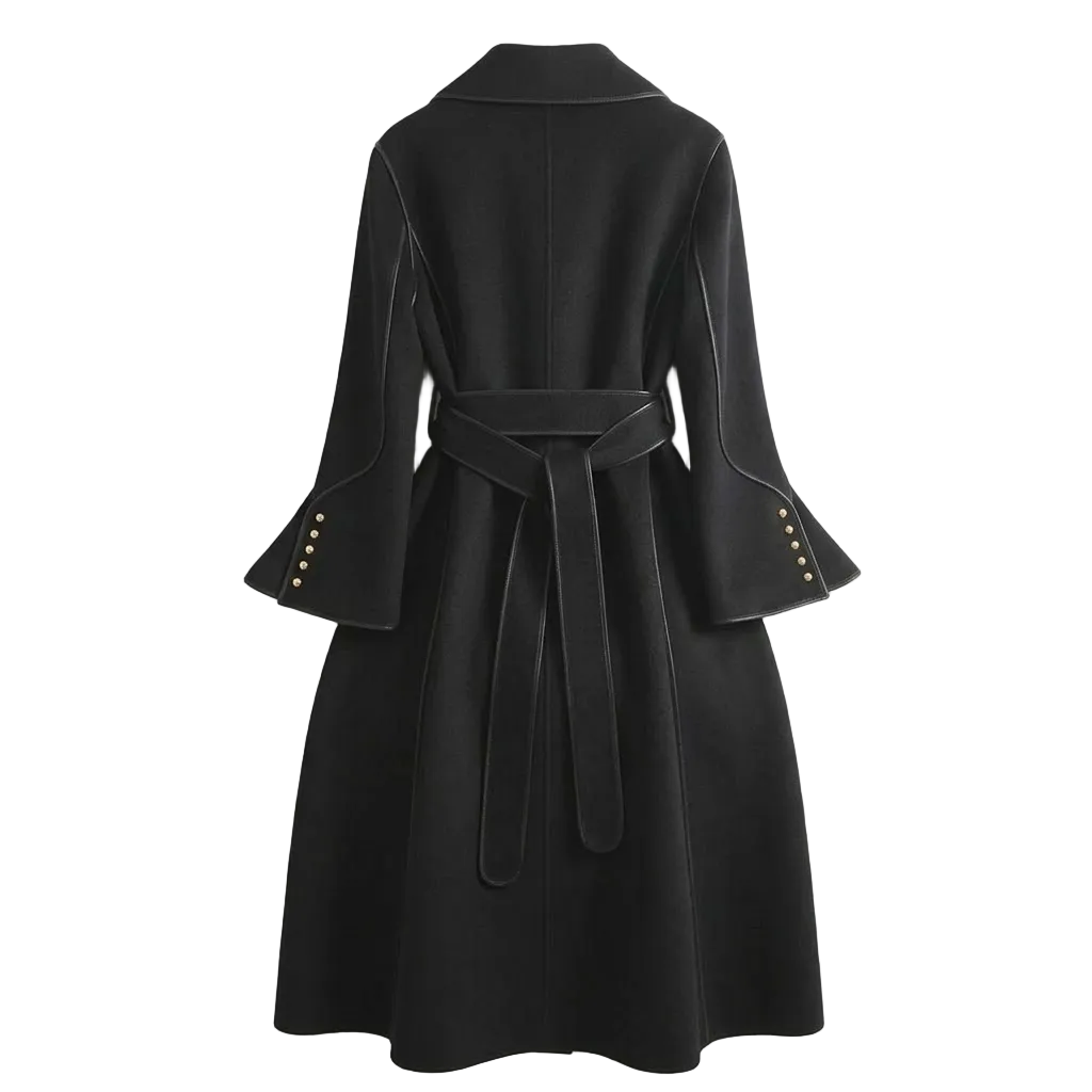 Women's Trench Coat with Tie Waist and Flared Hem