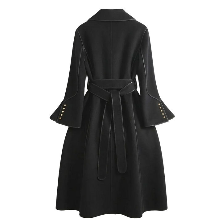 Women's Trench Coat with Tie Waist and Flared Hem