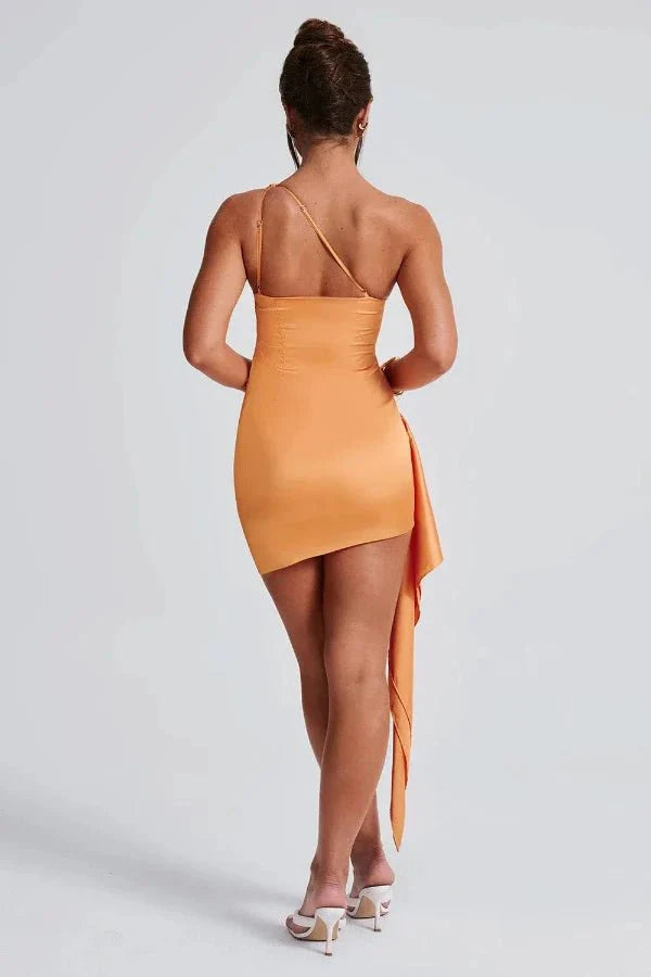 Women's Party Satin One Shoulder Mini Dress with Ruched Detail