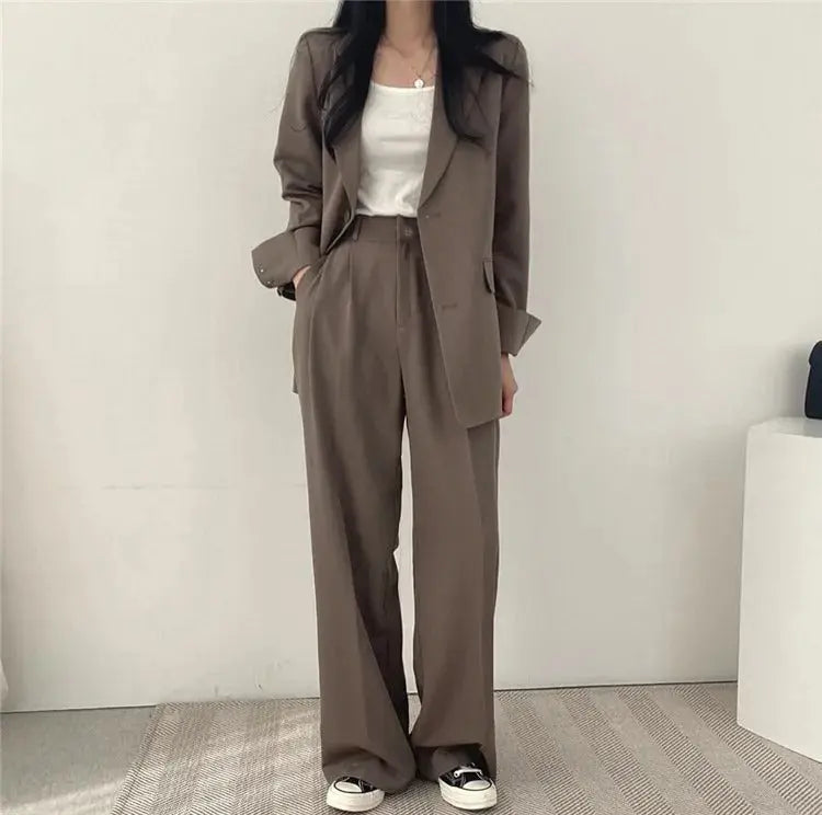 Women's Tailored Co-Ord Set with Blazer and Wide Leg Trousers
