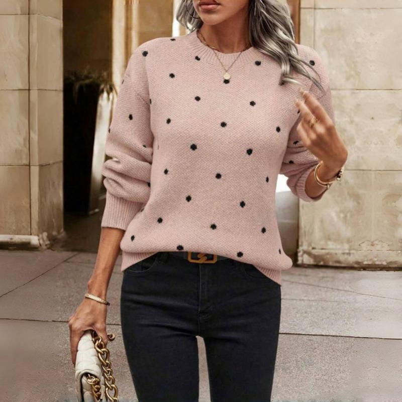Women's Knitted Jumper with Polka Dot Detail and Round Neck