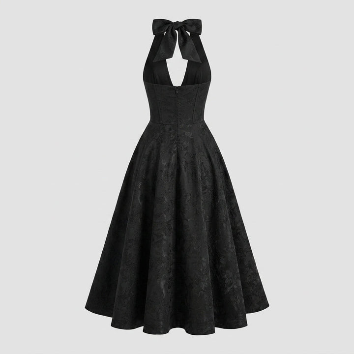 Women's Wedding Guest Halter Midi Dress with A-Line Skirt
