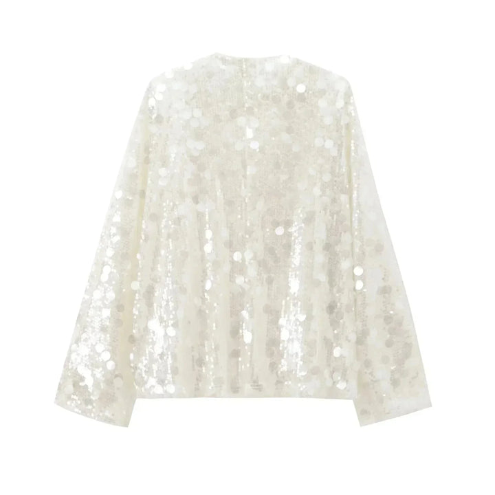 Women's Sequin Blouse with V Neck and Long Sleeves