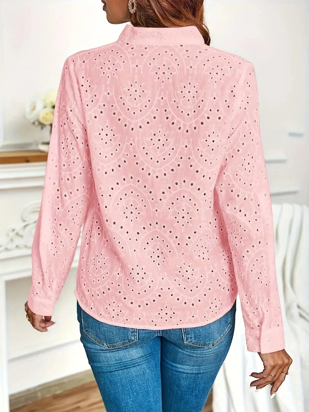 Women's V Neck Blouse with Long Sleeves