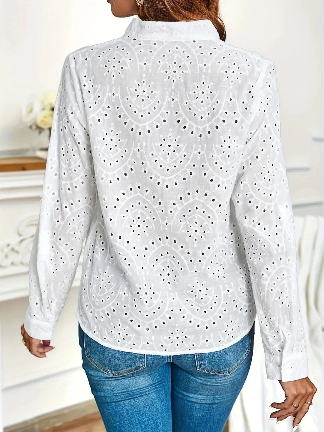 Women's V Neck Blouse with Long Sleeves