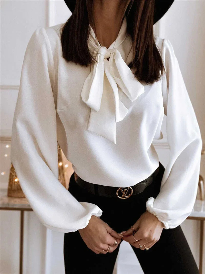 Women's Blouse with Bow Detail and Long Sleeves