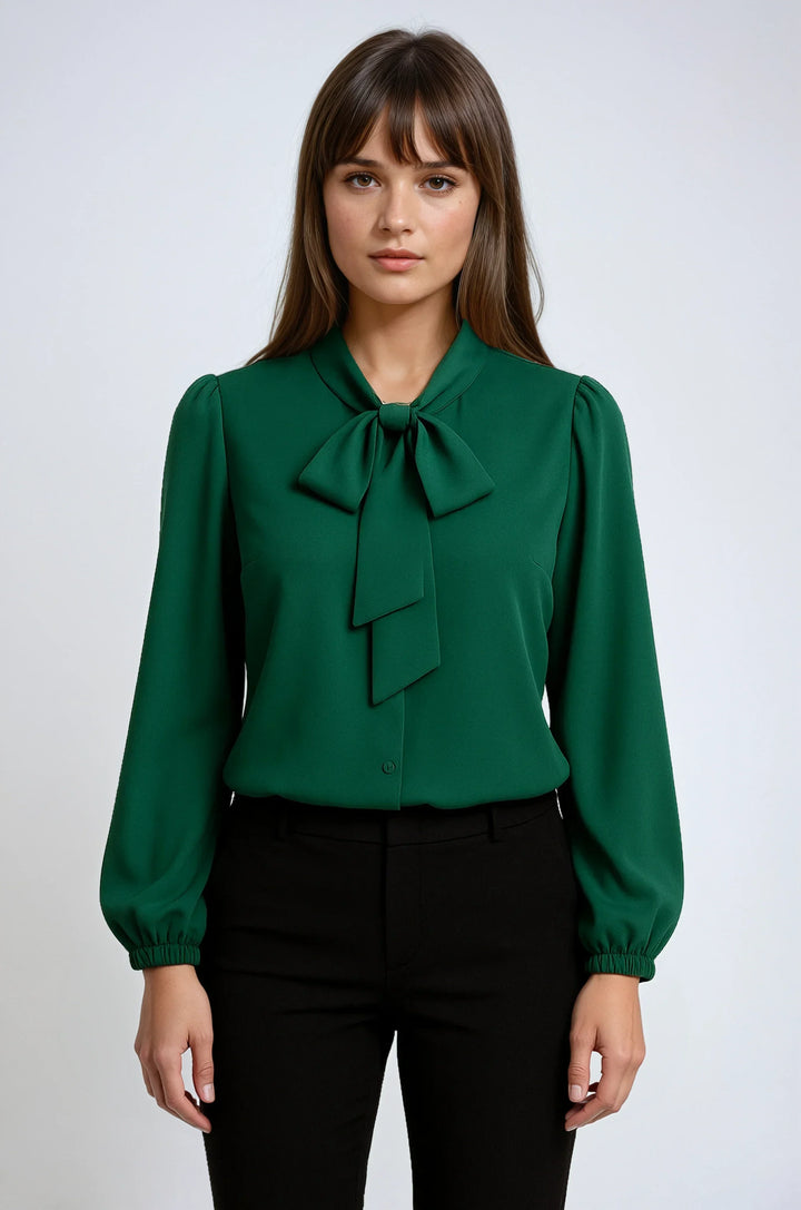 Women's Blouse with Bow Detail and Long Sleeves