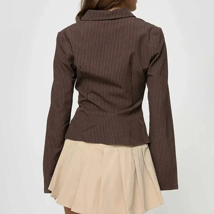 Women's Striped Blouse with Flared Sleeves and Button Front