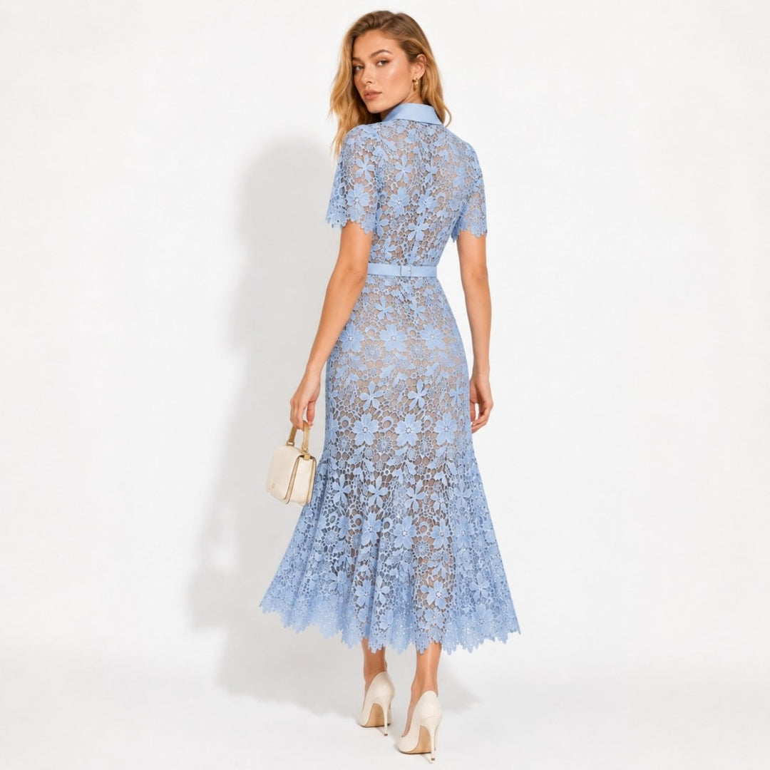 Women's Wedding Guest Floral Midi Dress with Tie Waist
