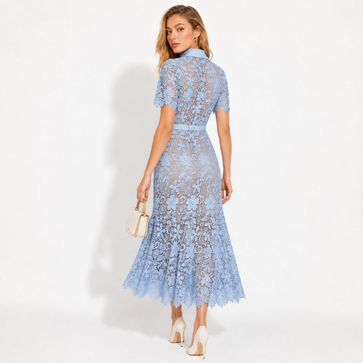 Women's Wedding Guest Floral Midi Dress with Tie Waist