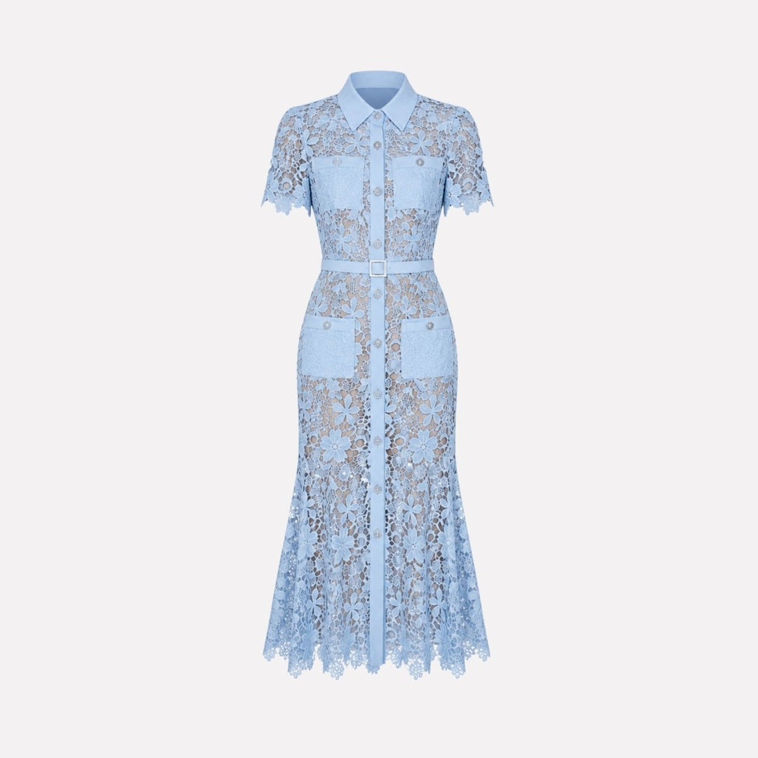 Women's Wedding Guest Floral Midi Dress with Tie Waist